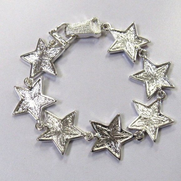 Silver Plated Star Charm Bracelet Red White Blue Multicolor Patriotic - Picture 2 of 2